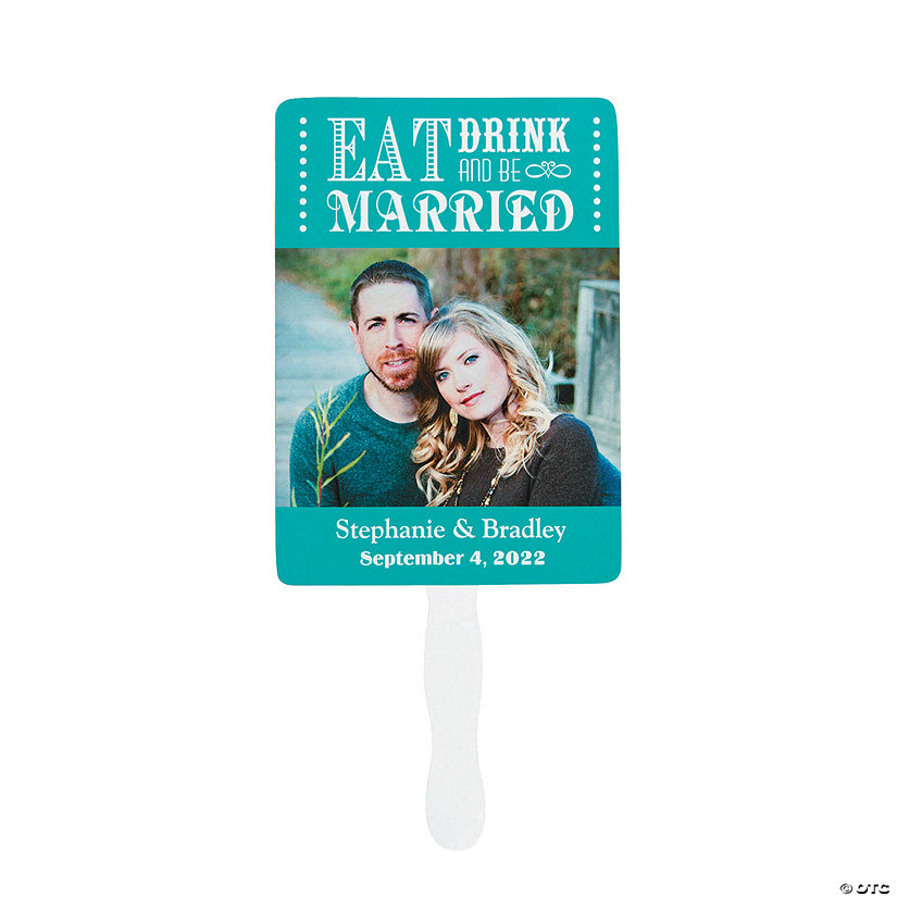 Custom Photo Eat Drink & Be Married Wedding Hand Fans - 12 Pc. Image Thumbnail