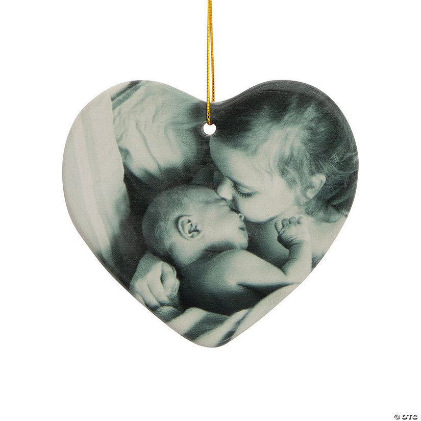 Custom Photo Heart-Shaped Ceramic Christmas Ornament Image Thumbnail