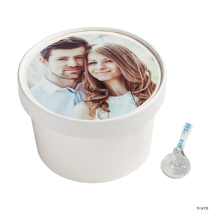 Custom Photo Round Disposable Paper Favor Boxes with Lids - 12 Pc. Image Thumbnail