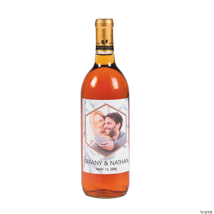 Custom Photo White Marble Wine Bottle Labels - 12 Pc. Image Thumbnail