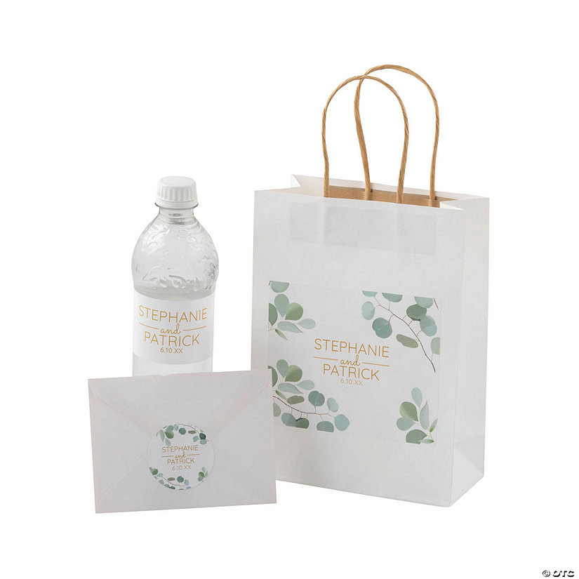 Eucalyptus Hotel Welcome Bags with Personalized Favor Stickers for 12 Image Thumbnail