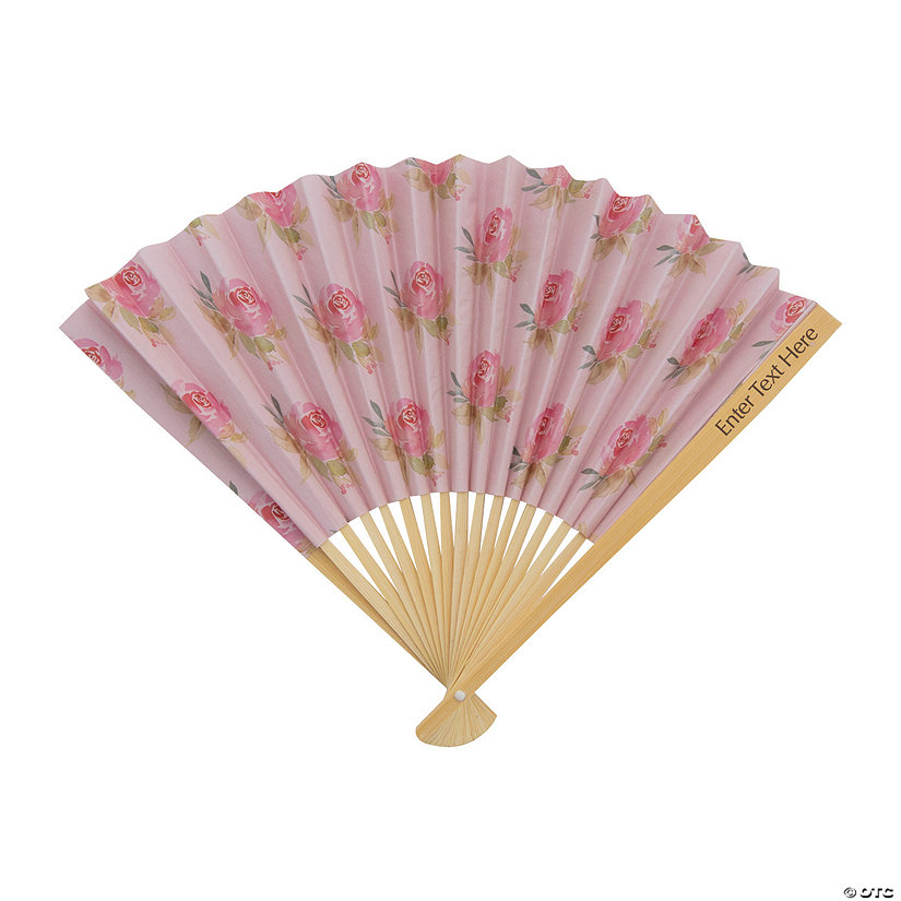 Garden Party Printed Folding Hand Fans with Personalized Handle 12 Pc.