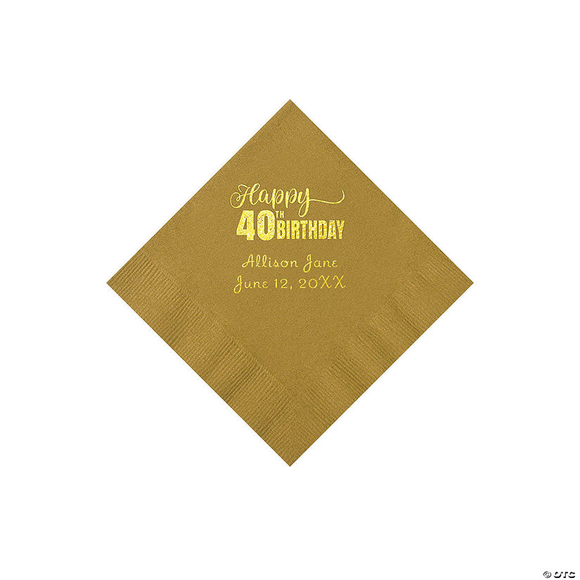Gold 40th Birthday Personalized Napkins with Gold Foil &#8211; 50 Pc. Beverage Image Thumbnail
