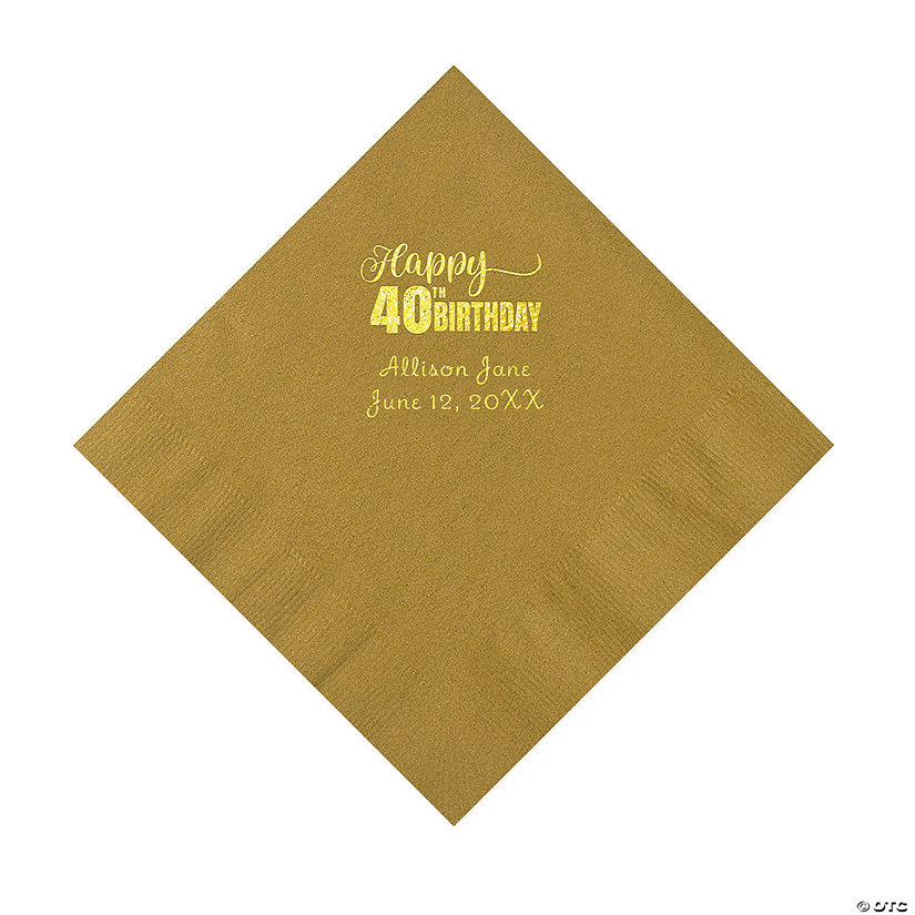 Gold 40th Birthday Personalized Napkins with Gold Foil &#8211; 50 Pc. Luncheon Image Thumbnail