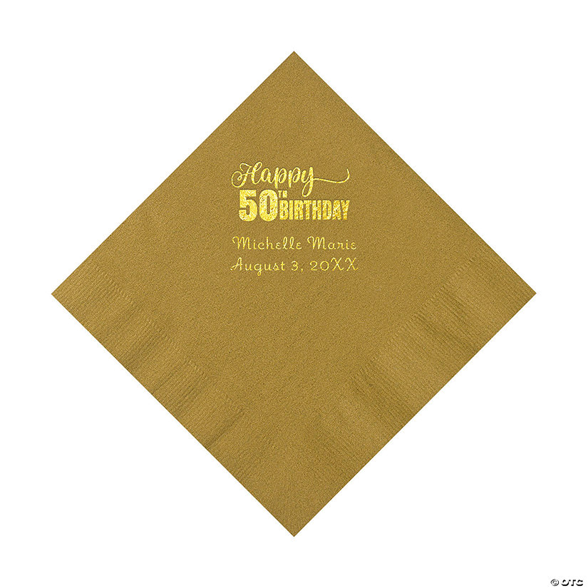 Gold 50th Birthday Personalized Napkins with Gold Foil &#8211; 50 Pc. Luncheon Image Thumbnail