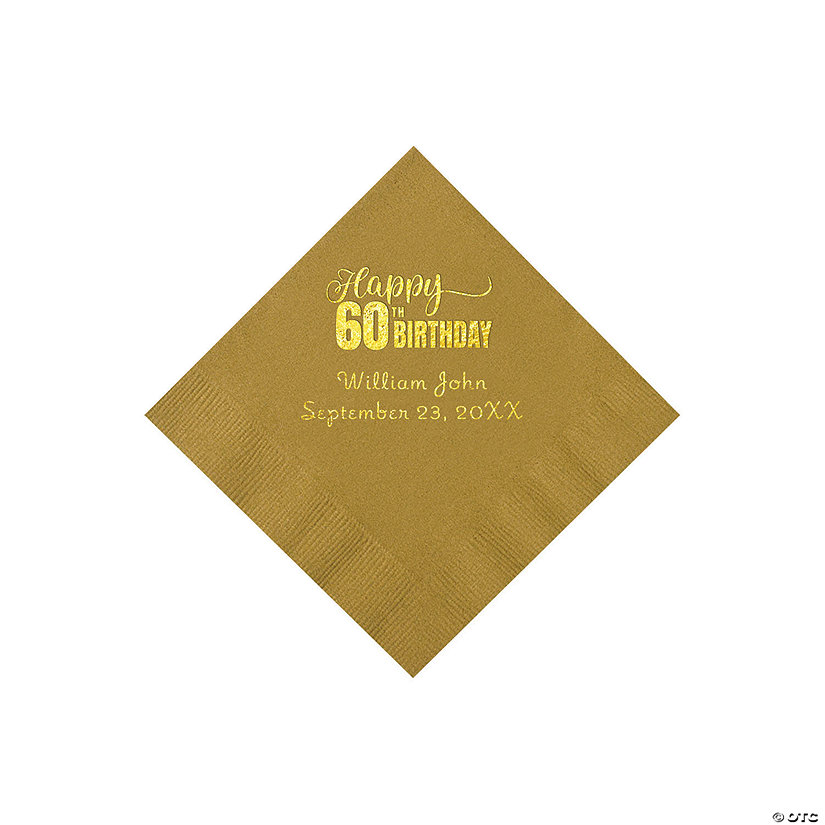 Gold 60th Birthday Personalized Napkins with Gold Foil &#8211; 50 Pc. Beverage Image Thumbnail