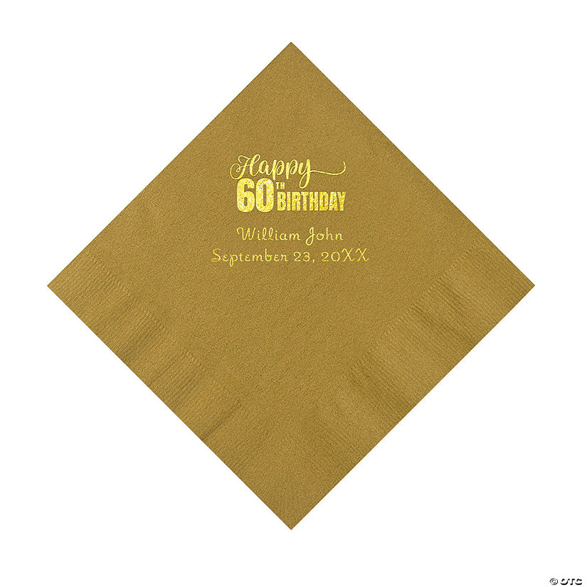 Gold 60th Birthday Personalized Napkins with Gold Foil &#8211; 50 Pc. Luncheon Image