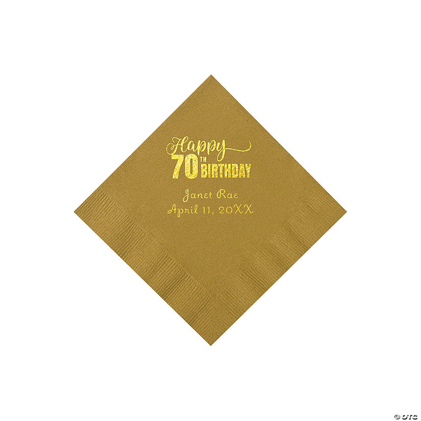 Gold 70th Birthday Personalized Napkins with Gold Foil &#8211; 50 Pc. Beverage Image Thumbnail