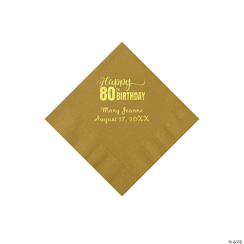 Gold 80th Birthday Personalized Napkins with Gold Foil &#8211; 50 Pc. Beverage Image Thumbnail