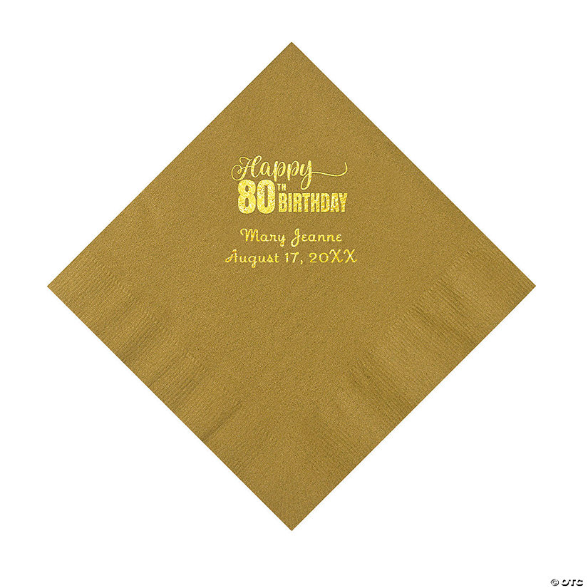 Gold 80th Birthday Personalized Napkins with Gold Foil &#8211; 50 Pc. Luncheon Image Thumbnail