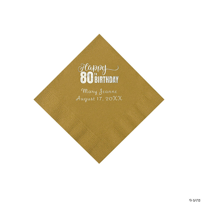 Gold 80th Birthday Personalized Napkins with Silver Foil &#8211; 50 Pc. Beverage Image Thumbnail