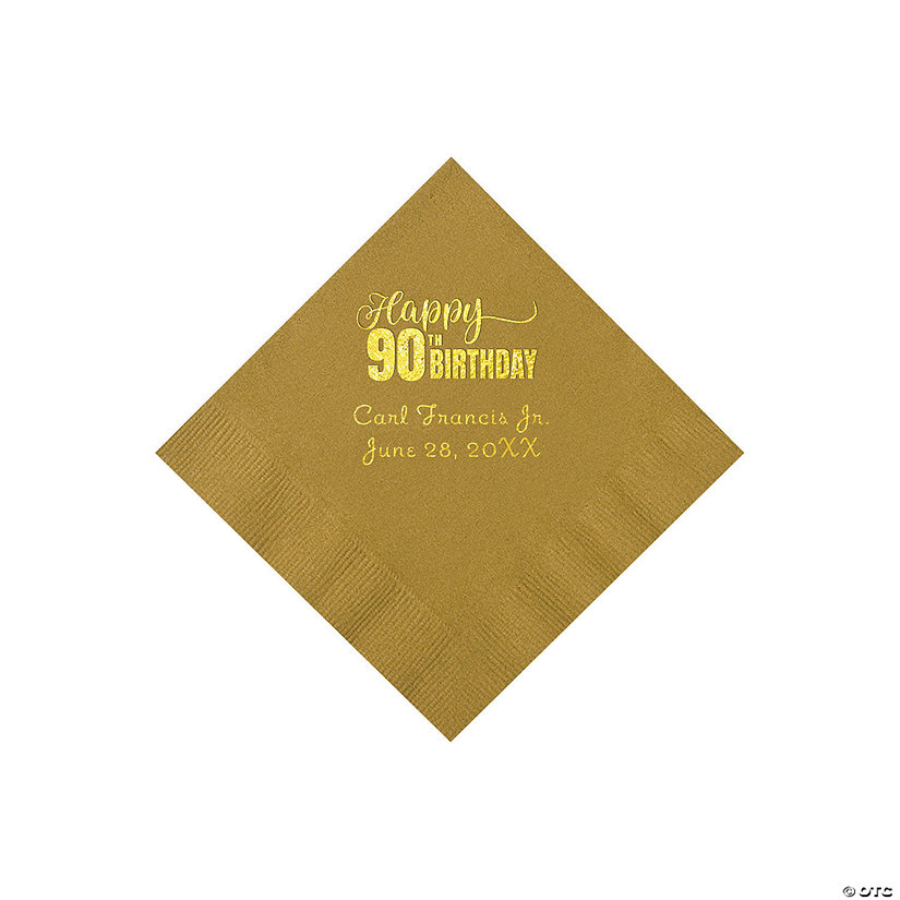 Gold 90th Birthday Personalized Napkins with Gold Foil &#8211; 50 Pc. Beverage Image