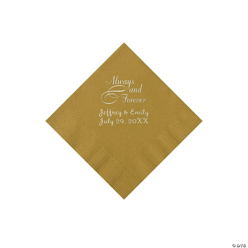 Gold Always & Forever Personalized Napkins with Silver Foil - Beverage Image Thumbnail