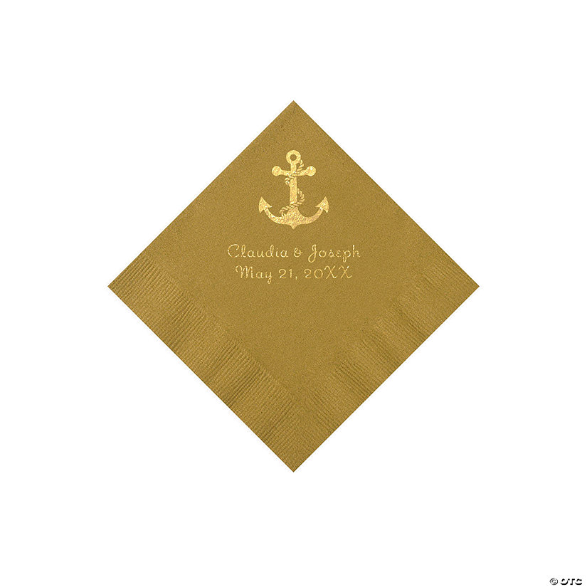 Gold Anchor Personalized Napkins with Gold Foil - Beverage Image Thumbnail
