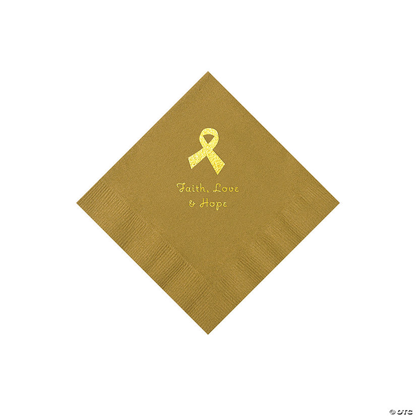 Gold Awareness Ribbon Personalized Napkins with Gold Foil &#8211; 50 Pc. Beverage Image Thumbnail