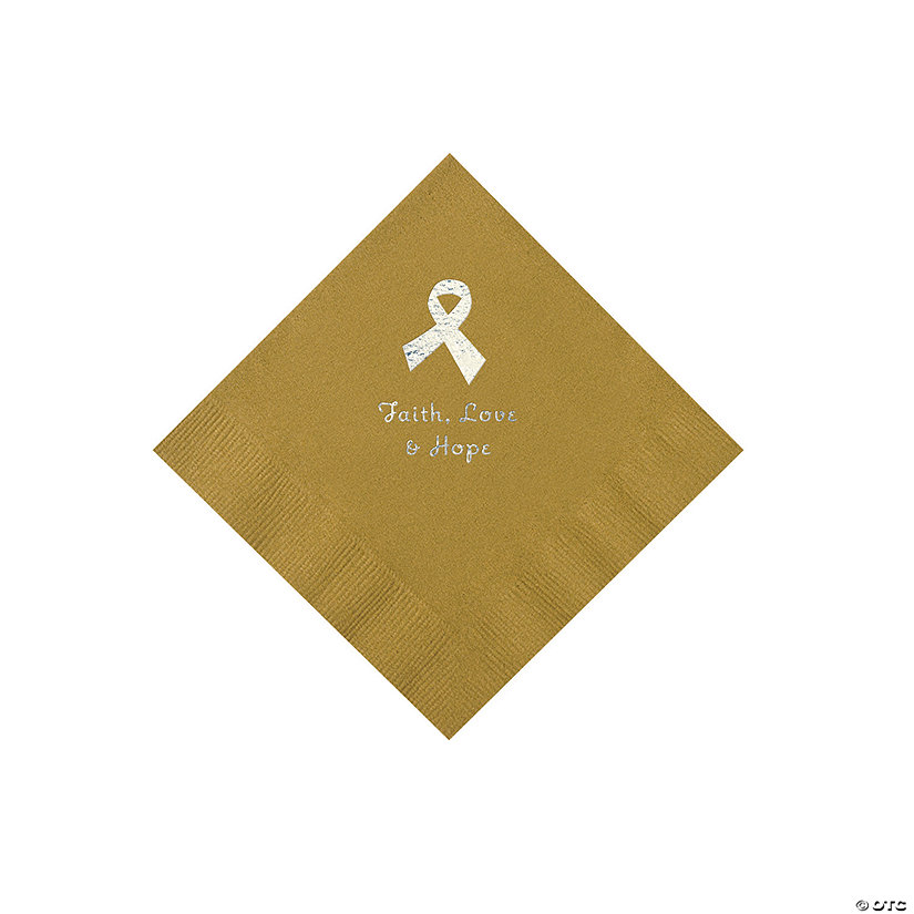 Gold Awareness Ribbon Personalized Napkins with Silver Foil &#8211; 50 Pc. Beverage Image Thumbnail
