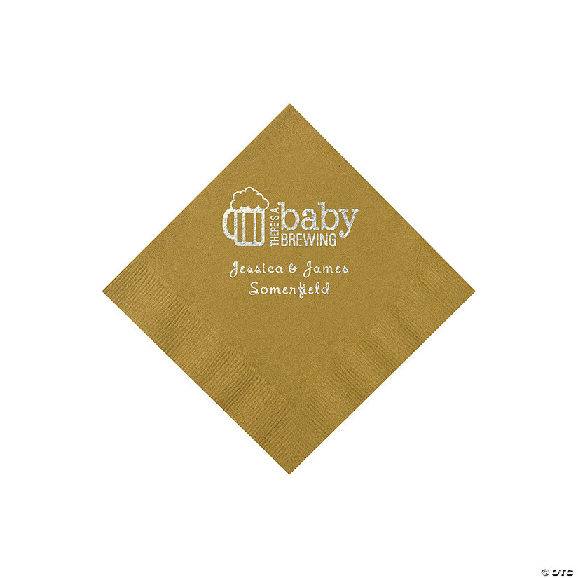 Gold Baby Brewing Personalized Napkins with Silver Foil &#8211; 50 Pc. Beverage Image