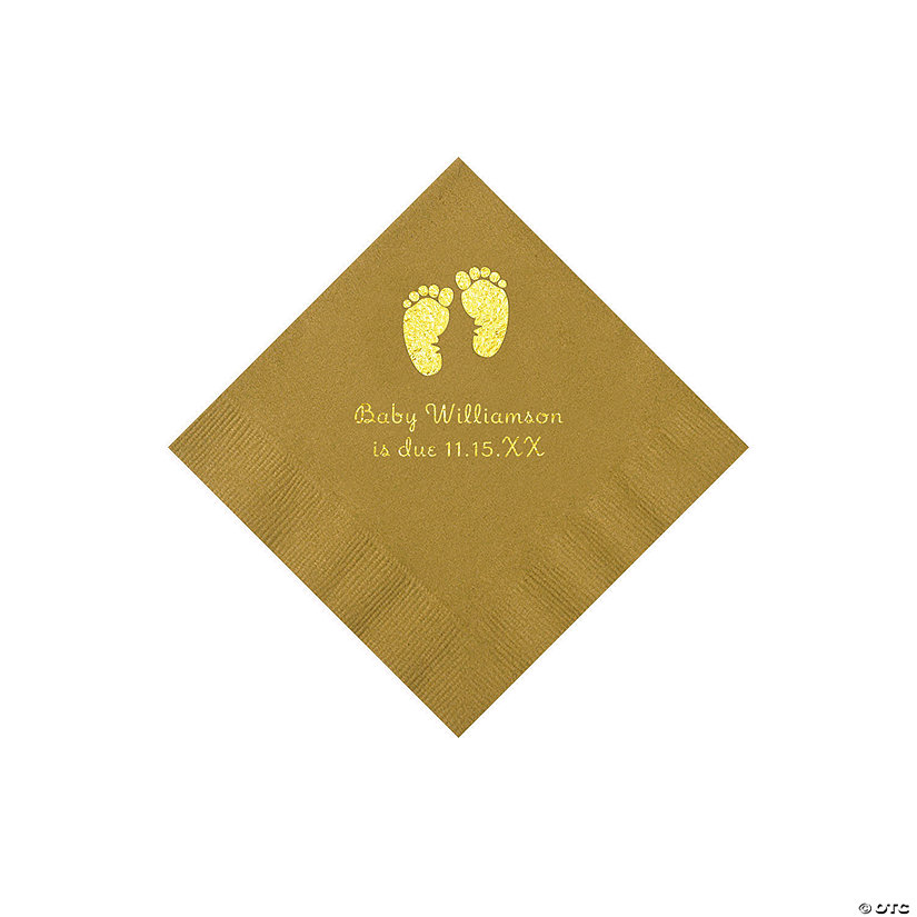 Gold Baby Feet Personalized Napkins with Gold Foil &#8211; 50 Pc. Beverage Image Thumbnail
