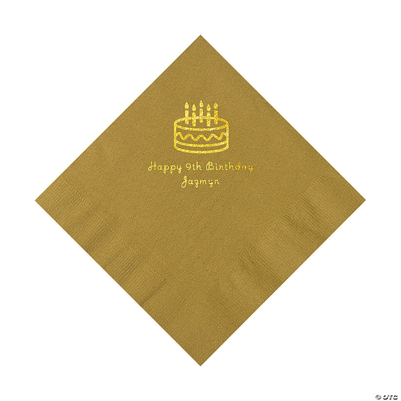 Gold Birthday Cake Personalized Napkins with Gold Foil &#8211; 50 Pc. Luncheon Image
