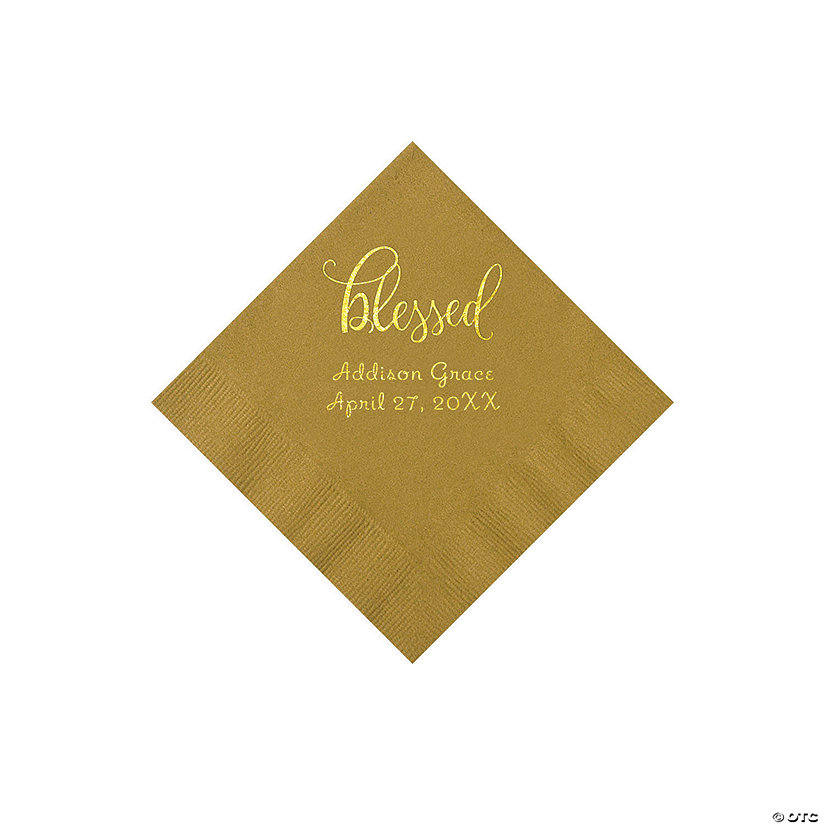 Gold Blessed Personalized Napkins with Gold Foil - 50 Pc. Beverage Image