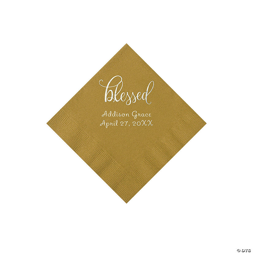 Gold Blessed Personalized Napkins with Silver Foil - 50 Pc. Beverage Image Thumbnail