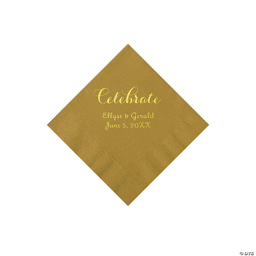 Gold Celebrate Personalized Napkins with Gold Foil - Beverage Image Thumbnail