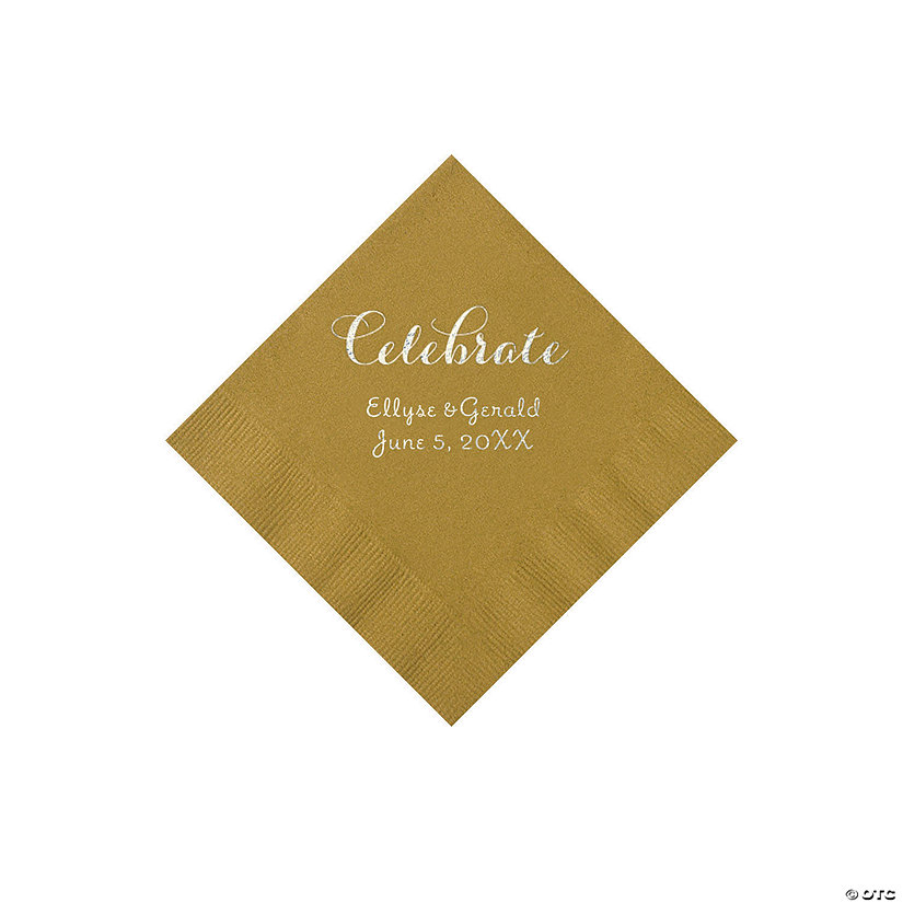 Gold Celebrate Personalized Napkins with Silver Foil Beverage