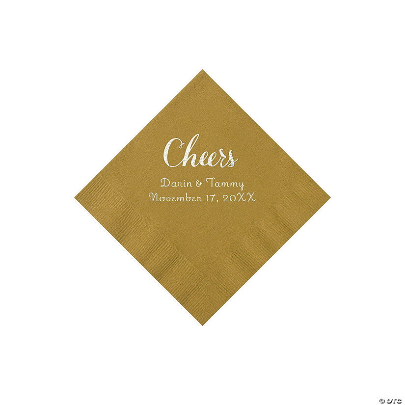 Gold Cheers Personalized Napkins with Silver Foil - Beverage Image Thumbnail