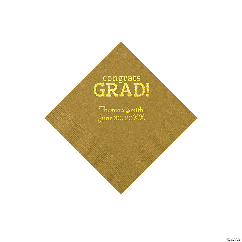 Gold Congrats Grad Personalized Napkins with Gold Foil &#8211; 50 Pc. Beverage Image
