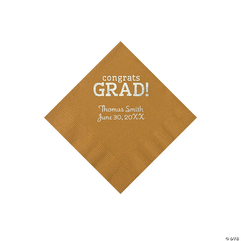 Gold Congrats Grad Personalized Napkins with Silver Foil &#8211; 50 Pc. Beverage Image