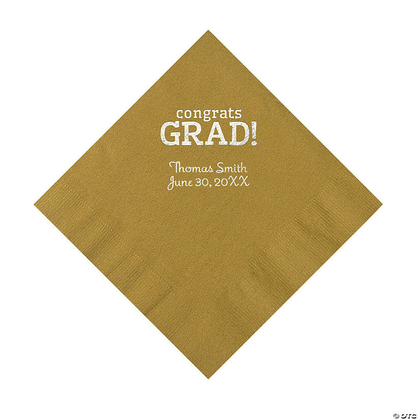 Gold Congrats Grad Personalized Napkins with Silver Foil &#8211; 50 Pc. Luncheon Image