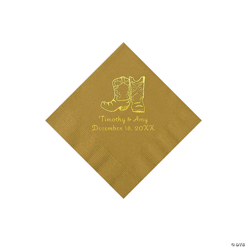 Gold Cowboy Boots Personalized Napkins with Gold Foil - Beverage Image Thumbnail
