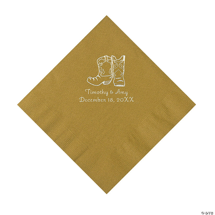 Gold Cowboy Boots Personalized Napkins with Silver Foil - Luncheon Image
