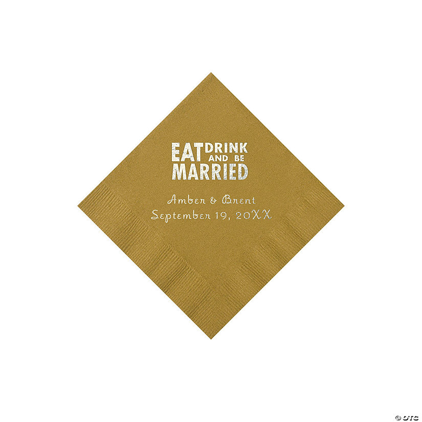 Gold Eat, Drink And Be Married Napkins with Silver Foil - 50 Pc. Beverage Image Thumbnail