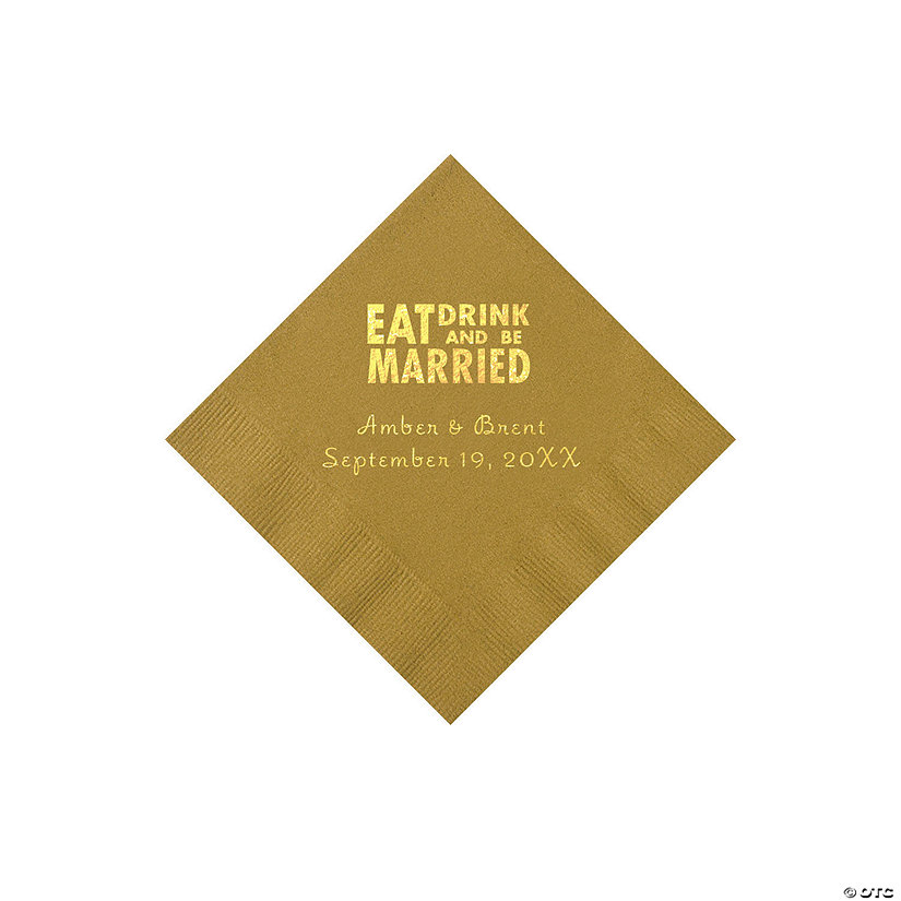 Gold Eat Drink & Be Married Personalized Napkins with Gold Foil - 50 Pc. Beverage Image Thumbnail