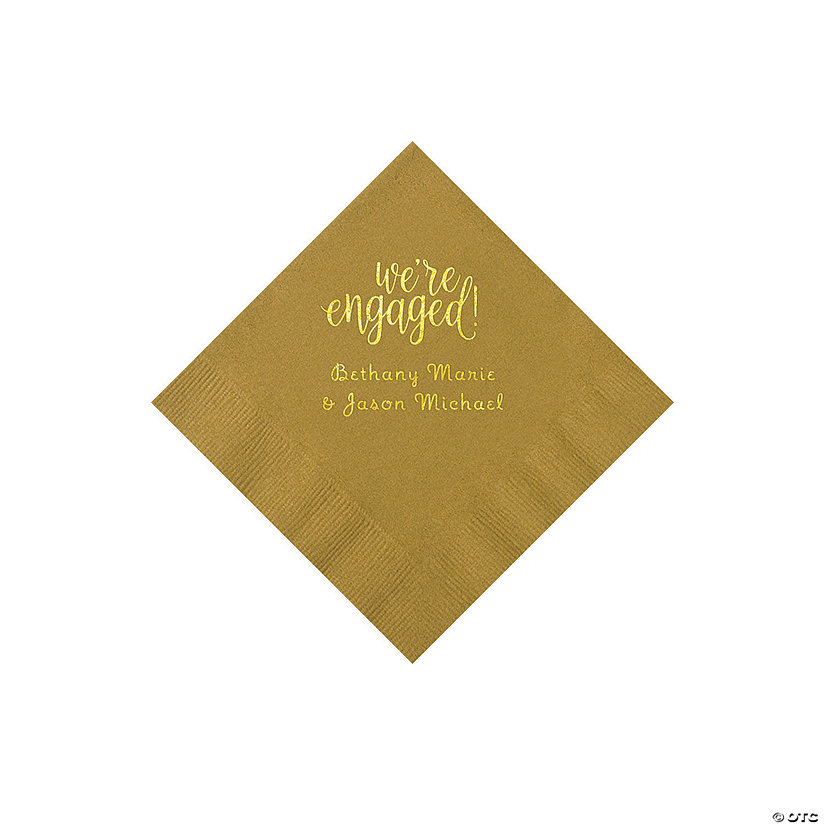 Gold Engaged Personalized Napkins with Gold Foil - Beverage Image Thumbnail