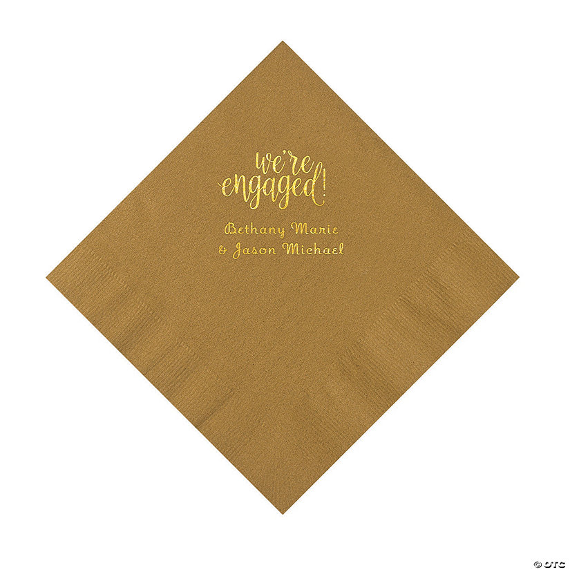 Gold Engaged Personalized Napkins with Gold Foil &#8211; Luncheon Image Thumbnail