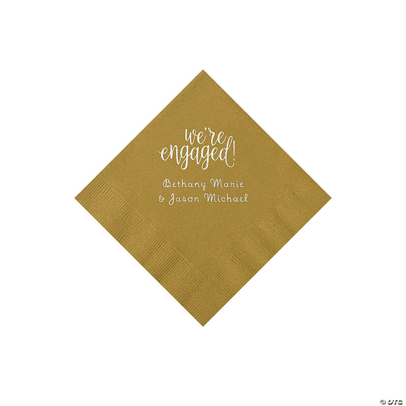 Gold Engaged Personalized Napkins with Silver Foil - Beverage Image Thumbnail