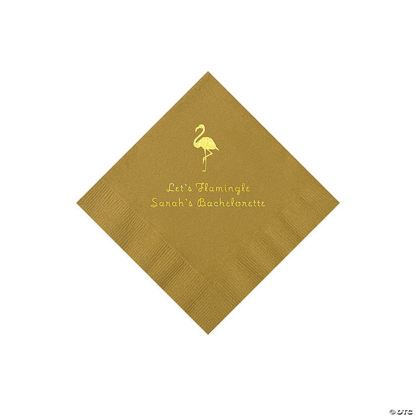 Gold Flamingo Personalized Napkins with Gold Foil &#8211; 50 Pc. Beverage Image