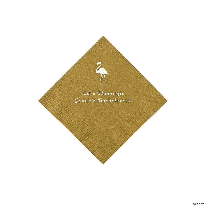 Gold Flamingo Personalized Napkins with Silver Foil &#8211; 50 Pc. Beverage Image