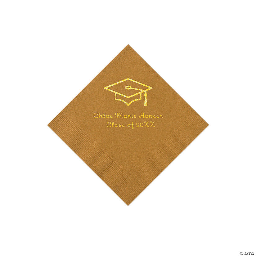 Gold Grad Mortarboard Personalized Napkins with Gold Foil &#8211; 50 Pc. Beverage Image