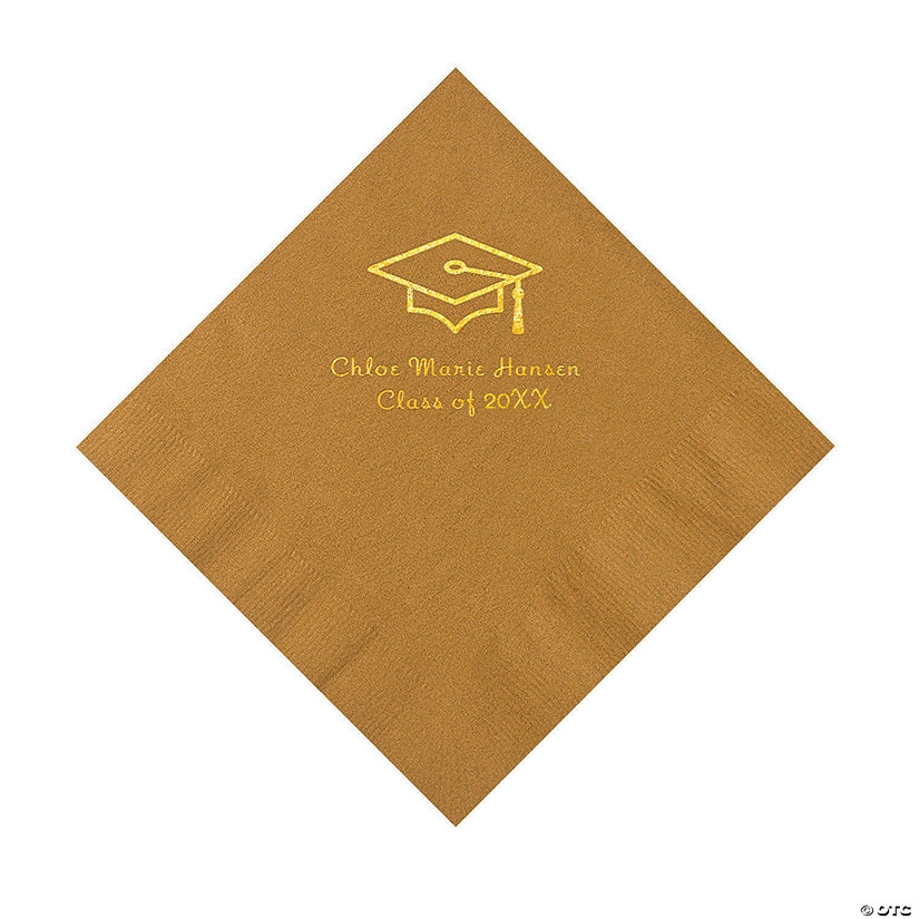 Gold Grad Mortarboard Personalized Napkins with Gold Foil &#8211; 50 Pc. Luncheon Image Thumbnail