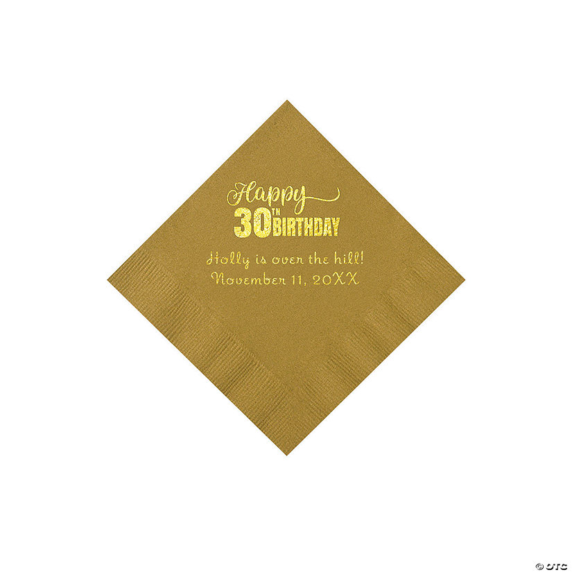 Gold Happy 30<sup>th</sup> Birthday Personalized Napkins with Gold Foil &#8211; 50 Pc. Beverage Image Thumbnail