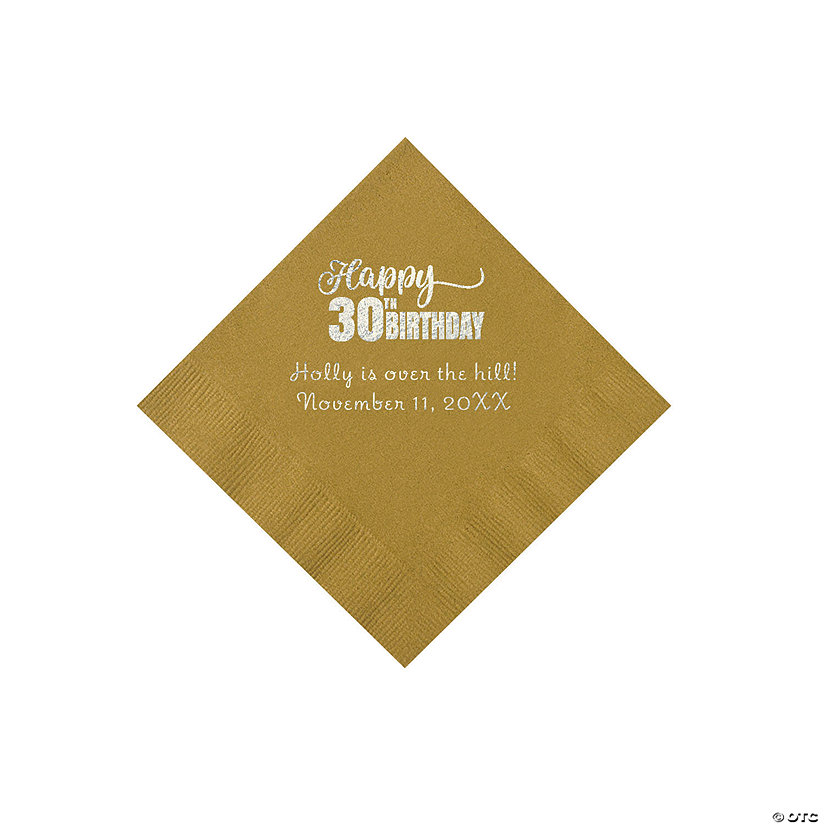 Gold Happy 30<sup>th</sup> Birthday Personalized Napkins with Silver Foil &#8211; 50 Pc. Beverage Image Thumbnail