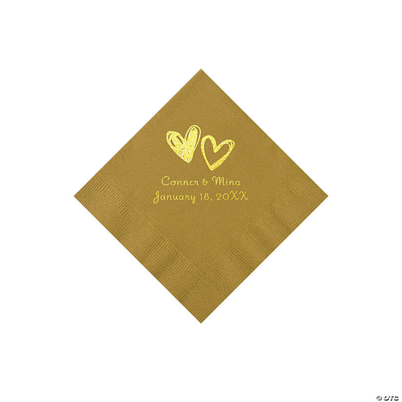 Gold Hearts Personalized Napkins with Gold Foil - Beverage Image Thumbnail
