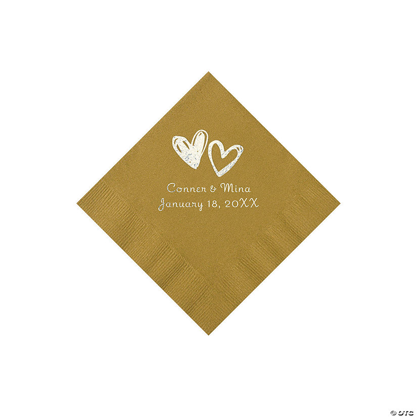 Gold Hearts Personalized Napkins with Silver Foil - Beverage Image Thumbnail