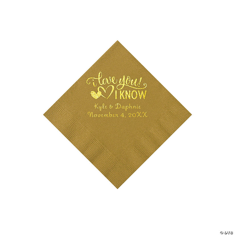 Gold I Love You, I Know Personalized Napkins with Gold Foil - Beverage Image Thumbnail