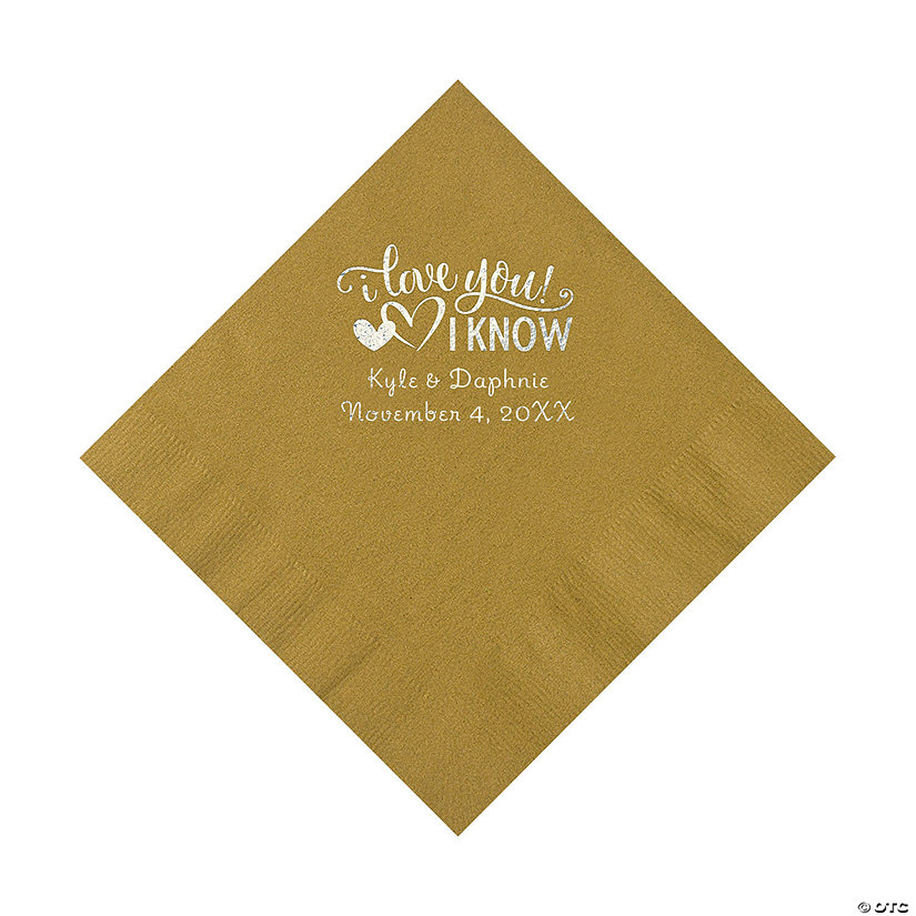 Gold I Love You, I Know Personalized Napkins with Silver Foil - Luncheon Image Thumbnail