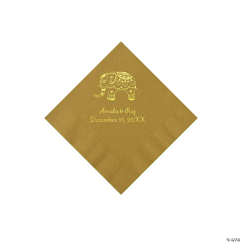 Gold Indian Wedding Personalized Napkins with Gold Foil - Beverage Image Thumbnail