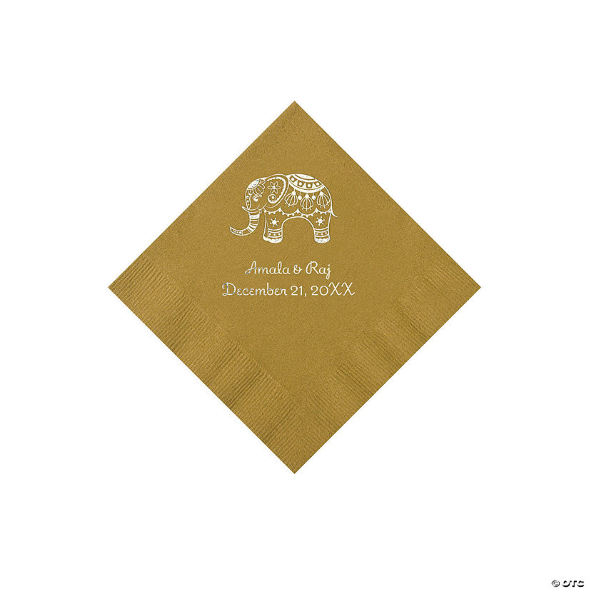 Gold Indian Wedding Personalized Napkins with Silver Foil - Beverage Image Thumbnail